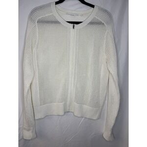 Athleta Open Weave Zip‎ Up Cardigan Casual Wear  L White Classic